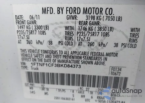 2011 Ford F-150 Xlt from USA, damaged, VIN 1FTNF1CF3BKD84373